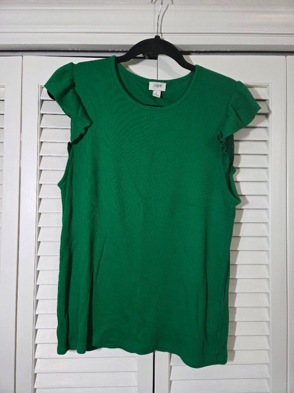 J.Crew Factory Flutter Sleeve Ribbed Tee Kelly Green Sz L